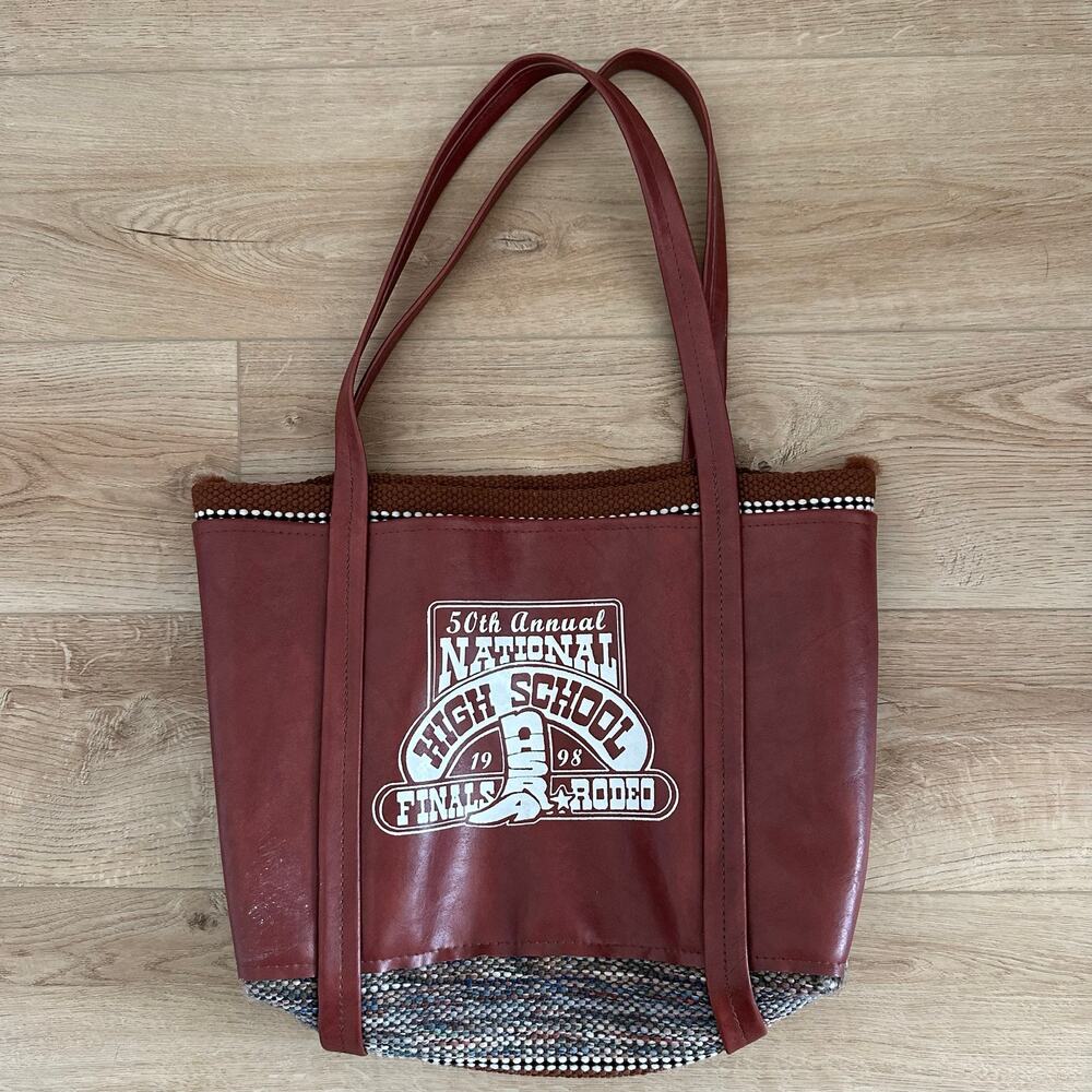 Retro Boho Rodeo Faux Leather Canvas Western Tote